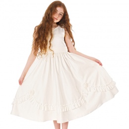 Girls Ivory Frilly Rose Dress