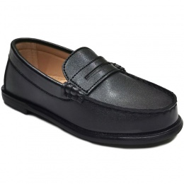 Boys Black Round Toe Slip On Loafers