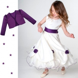Girls Cadbury Purple White Rose Satin Tulle Dress with Bolero Flower Girl childrensspecialoccasionwear