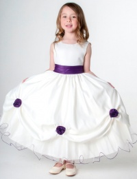 Girls Cadbury Purple & Ivory Rose Satin Tulle Dress