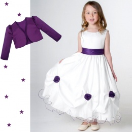 Girls Cadbury Purple & White Rose Satin Tulle Dress with Bolero