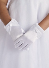 Girls White Rosebud Communion Gloves - Zoe P188 by Peridot