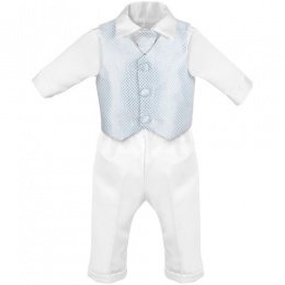 Baby Boys White & Blue Check 4 Piece Satin Christening Suit