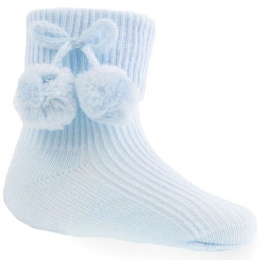 Baby Boys Sky Blue Pom Pom Ankle Socks