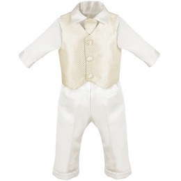 Baby Boys Ivory & Gold Check 4 Piece Satin Christening Suit