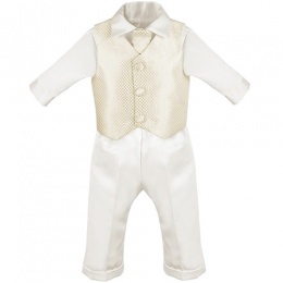 thumbnail image 2 of Vivaki Baby Boy 4-Piece Christening Outfit – Ivory Paisley Polysatin Christening Suit 2 of 5