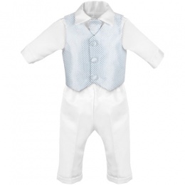 Baby Boys White & Blue Check 4 Piece Satin Christening Suit