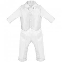 Baby Boys White Check 4 Piece Satin Christening Suit