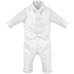 Baby Boys White Swirl 4 Piece Satin Christening Suit