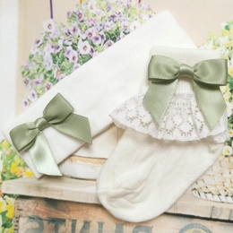 Baby Girls Ivory Headband & Socks with Sage Green Bows