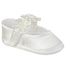 Baby Girls Ivory Satin Flower Rosette Christening Shoes