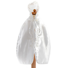 Baby Girls Ivory Satin Embroidered Long Hooded Cape