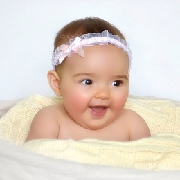 Baby Girls Pink & White Organza Headband with Satin & Diamante Bow