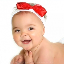 Baby Girls Red & White Cotton Headband with Large Satin & Organza Bow