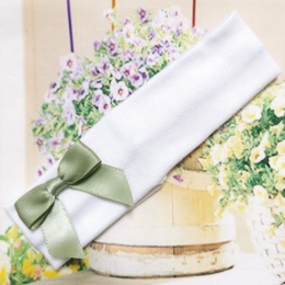 Baby Girls White Cotton Headband with Sage Green Bow