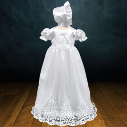 Baby Girls White Embroidered Christening Gown & Bonnet