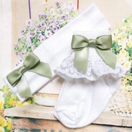 Baby Girls White Headband & Socks with Sage Green Bows