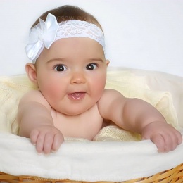 Baby Girls White Lace Headband with Sparkly Heart Bow