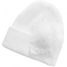 Baby Girls White Marabou Feather & Bow Plume Hat