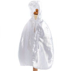 Baby Girls White Satin Embroidered Long Hooded Cape