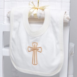 Ivory Cotton Bib with Large Gold Cross