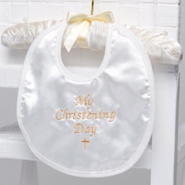 Ivory Satin My Christening Day & Cross Bib