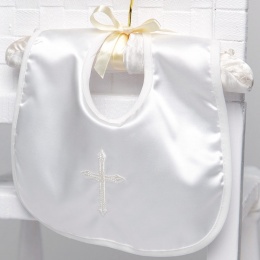 Ivory Satin Large Cross Velcro Christening Bib