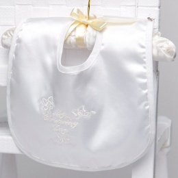 Ivory Satin My Christening Day Velcro Bib