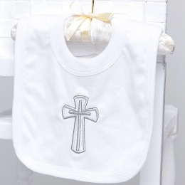 White Cotton Bib with Large Silver Cross