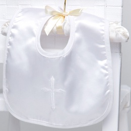 White Satin Large Cross Velcro Christening Bib