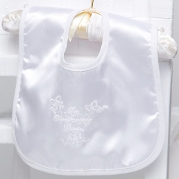 White Satin My Christening Day Velcro Bib