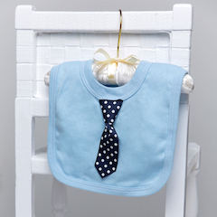 Baby Boys Blue Cotton Bib with Navy Polka Dot Tie