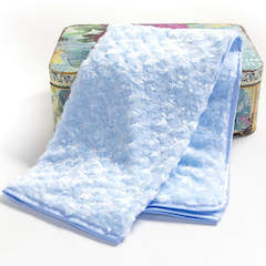 Sky Blue Rosebud Christening Minky Wrap with Satin Trim