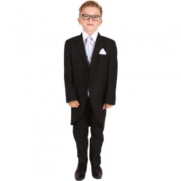 Boys Black & Diamond Blue 8 Piece Tail Suit