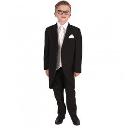 Boys Black & Diamond Ivory 8 Piece Tail Suit