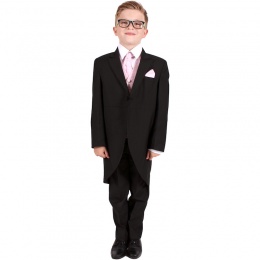 Boys Black & Diamond Pink 8 Piece Tail Suit