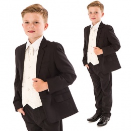 Boys Black & Ivory Deluxe Swirl 6 Piece Slim Fit Suit