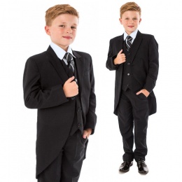 Boys Black 5 Piece Slim Fit Tail Jacket Suit