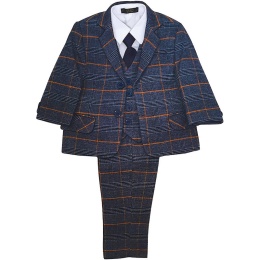 Boys Blue Tartan Check Soft Tweed 5 Piece Jacket Suit