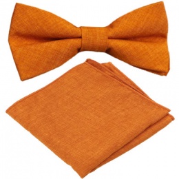 Boys Burnt Orange Textured Cotton Adjustable Dickie Bow & Pocket Square