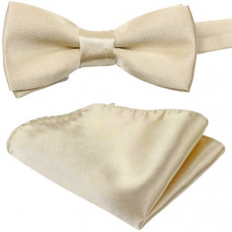 Boys Champagne Satin Adjustable Dickie Bow & Pocket Square