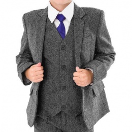 Boys Dark Grey Herringbone Tweed Jacket