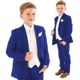 Boys Electric Blue & Ivory Deluxe Swirl 8 Piece Slim Fit Suit