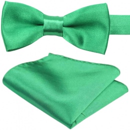 Boys Emerald Green Satin Adjustable Dickie Bow & Pocket Square