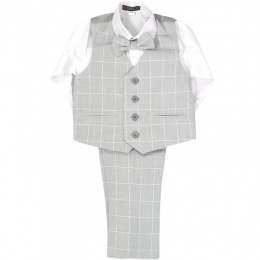 Boys Light Grey Check 4 Piece Trouser Suit