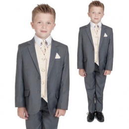Boys Grey & Champagne Swirl 6 Piece Slim Fit Suit