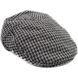 Boys Grey Tweed Check Wool Flat Cap