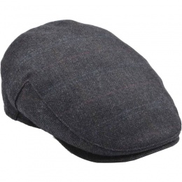 Boys Grey Tweed Herringbone Check Flat Cap