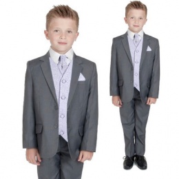 Boys Grey & Lilac Swirl 6 Piece Slim Fit Suit