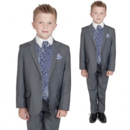 Boys Grey & Navy Swirl 6 Piece Slim Fit Suit